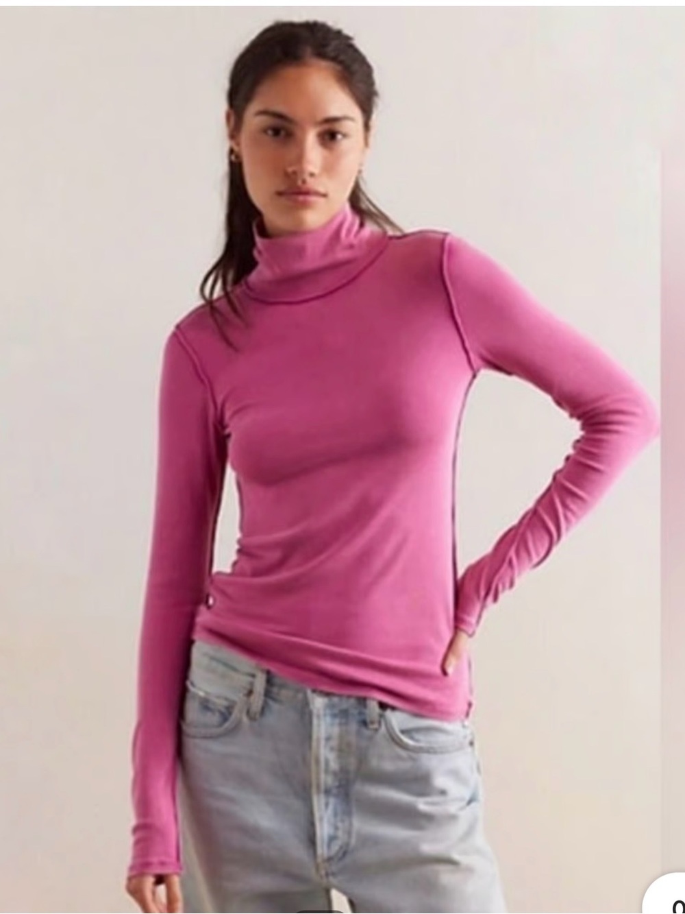 We The Free Pink Magenta Turtleneck Slim Fit Sweater